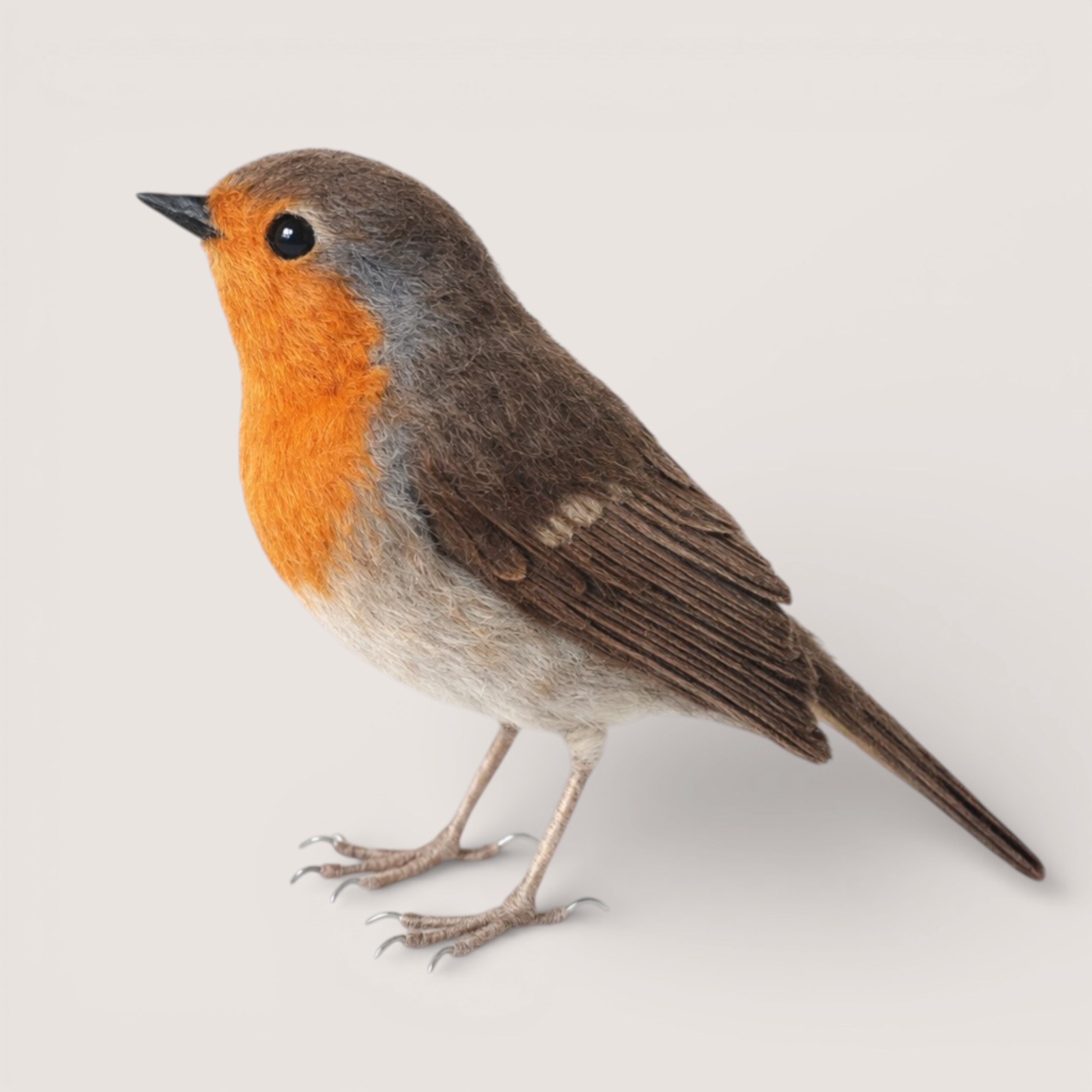 Needle-felted robin sculpture used as a workshop example by Grey Wren Studio.